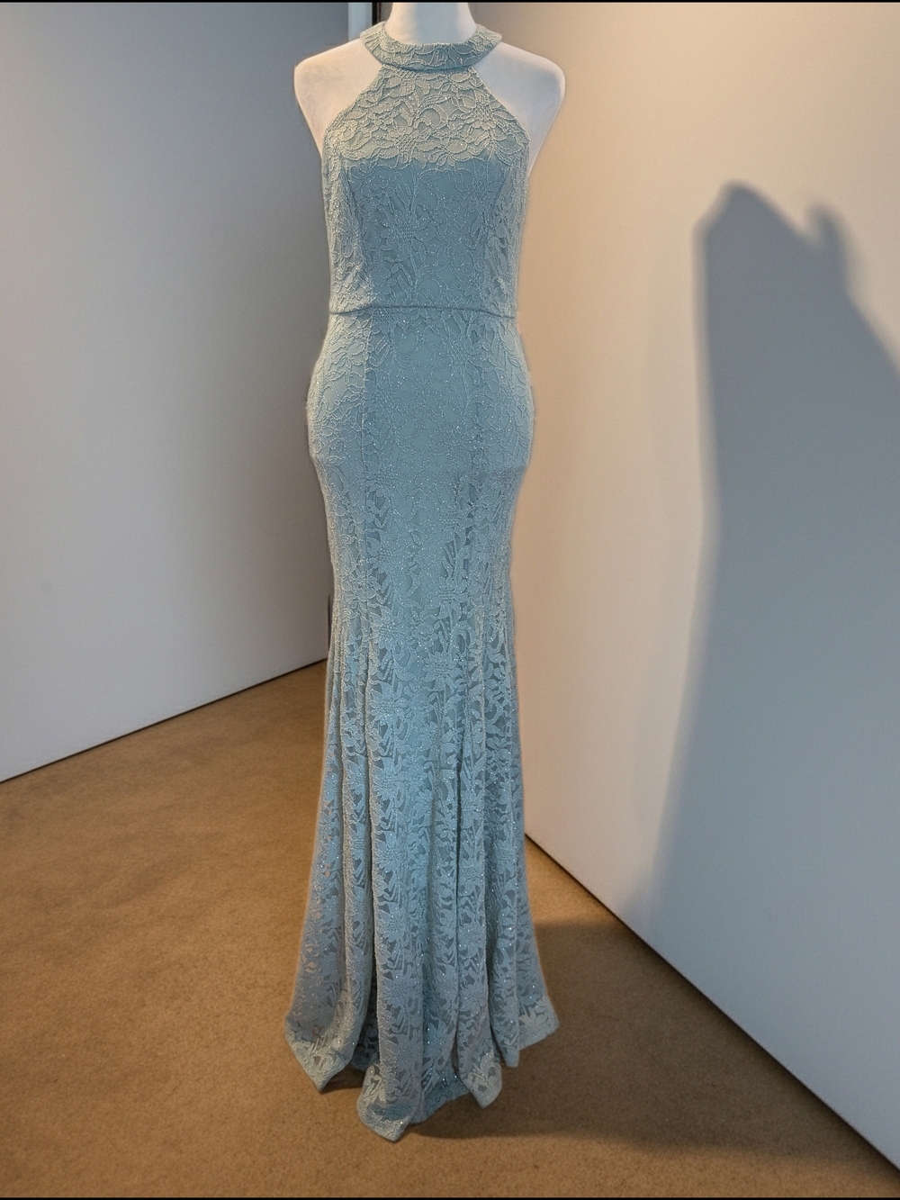 B Darlin Pale Green Halter Lace Prom Or Formal Mermaid Maxi Dress